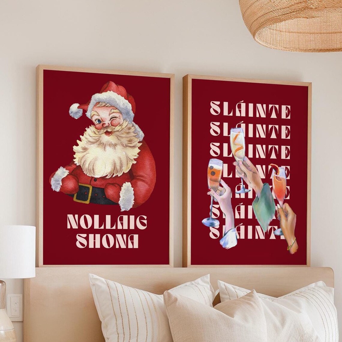 Slainte Irish Christmas Toast Red Champagne Cheers Retro Holiday Poster - Image 3