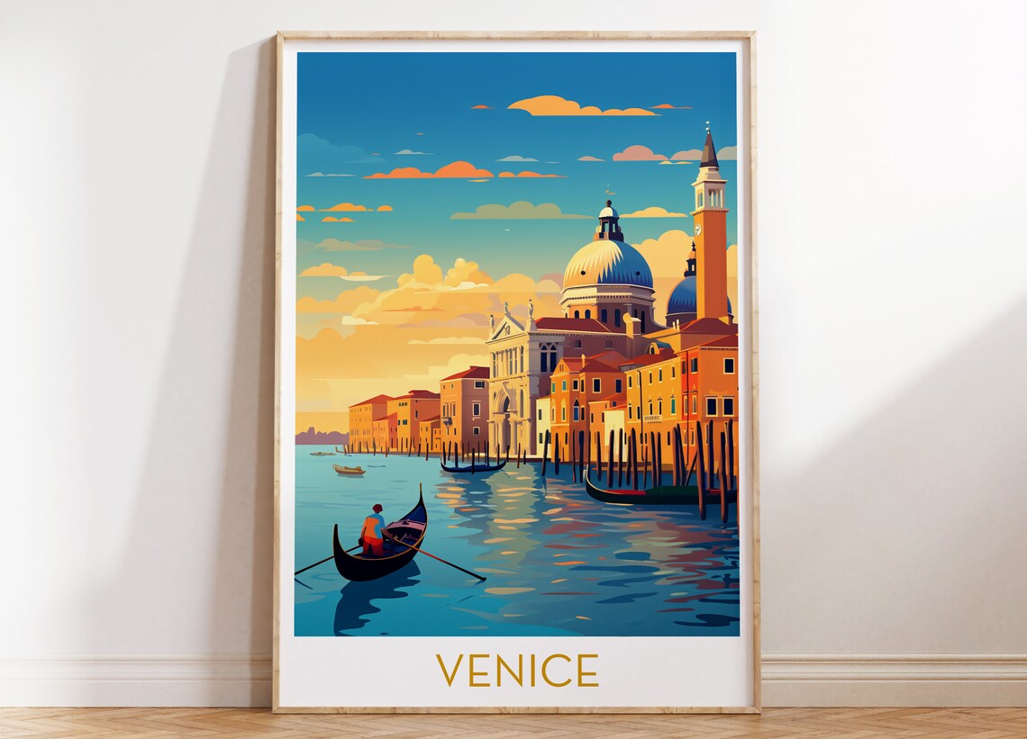 Venice Italy Grand Canal Poster with a Gondola at Golden Hour