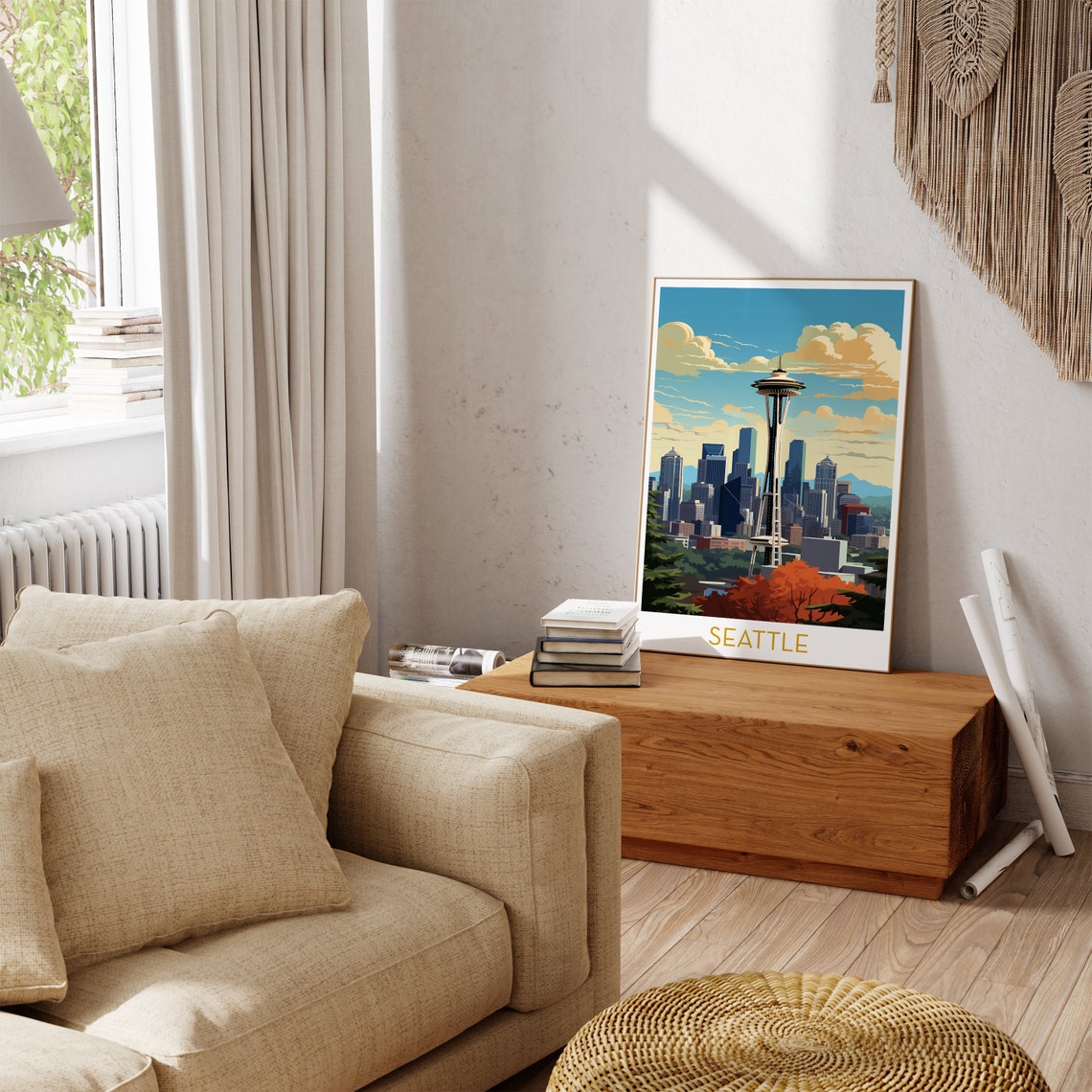 Seattle Washington Skyline Poster with Space Needle and Fall Foliage - Image 3