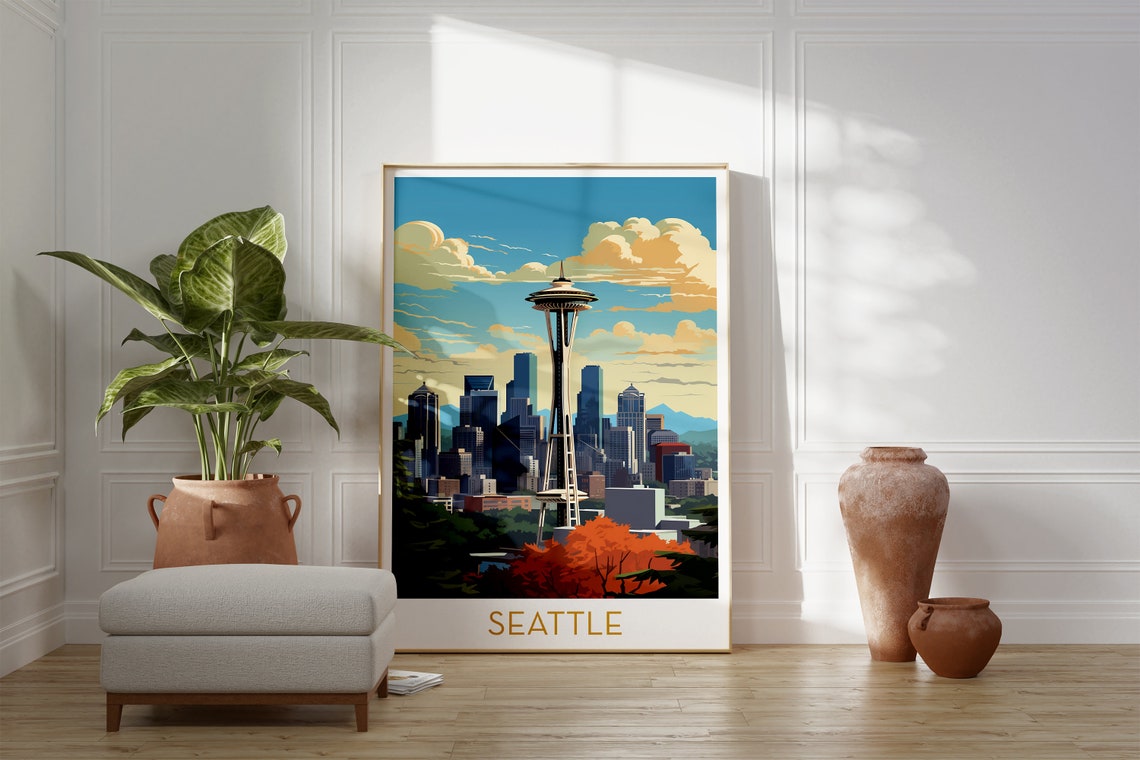 Seattle Washington Skyline Poster with Space Needle and Fall Foliage - Image 2
