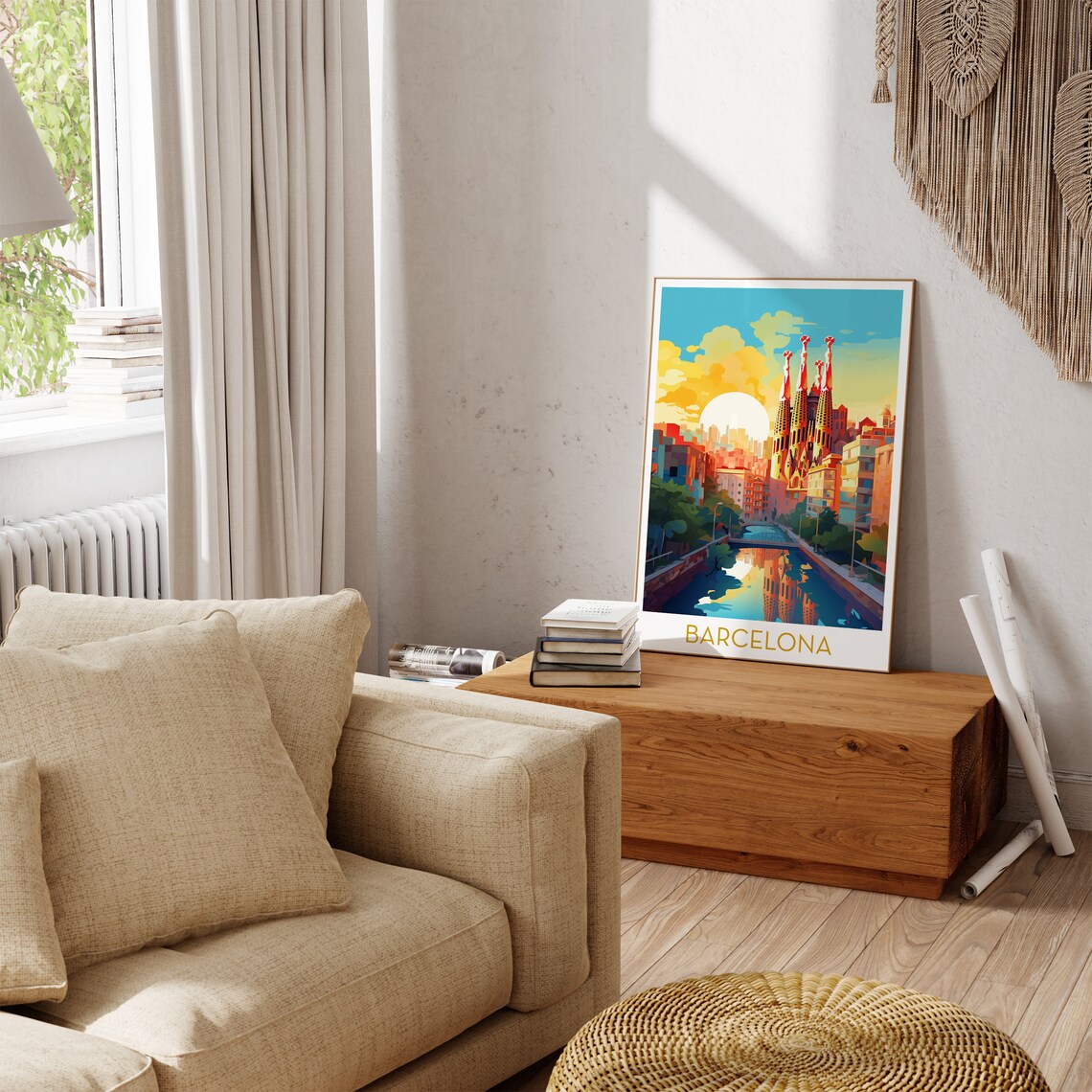 Barcelona Sagrada Familia Sunset Canal Reflection City Poster - Image 3
