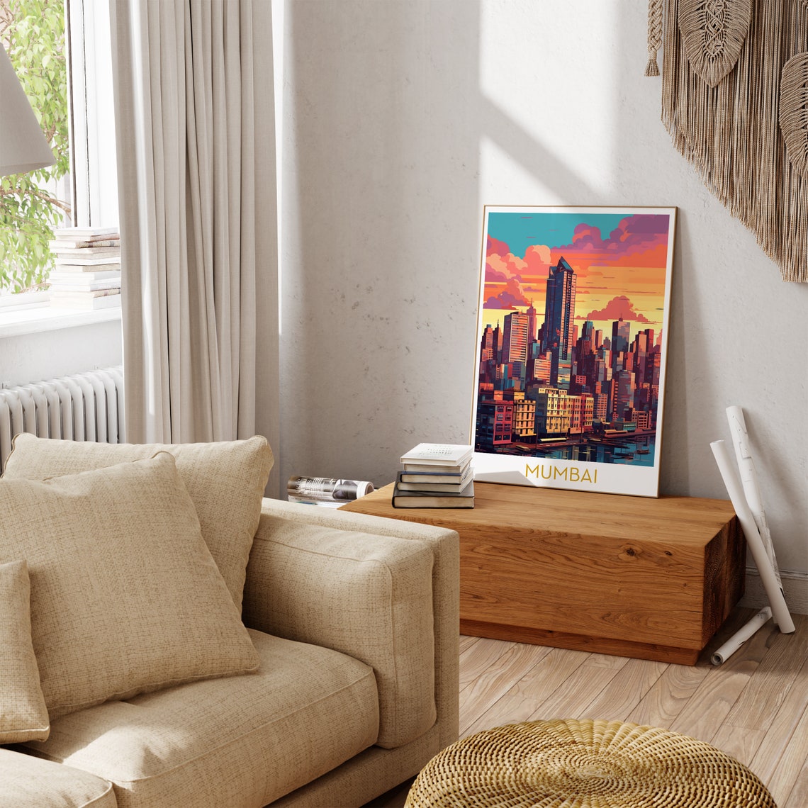 Mumbai India Sunset Skyline Colorful Pop Art Cityscape Poster - Image 3