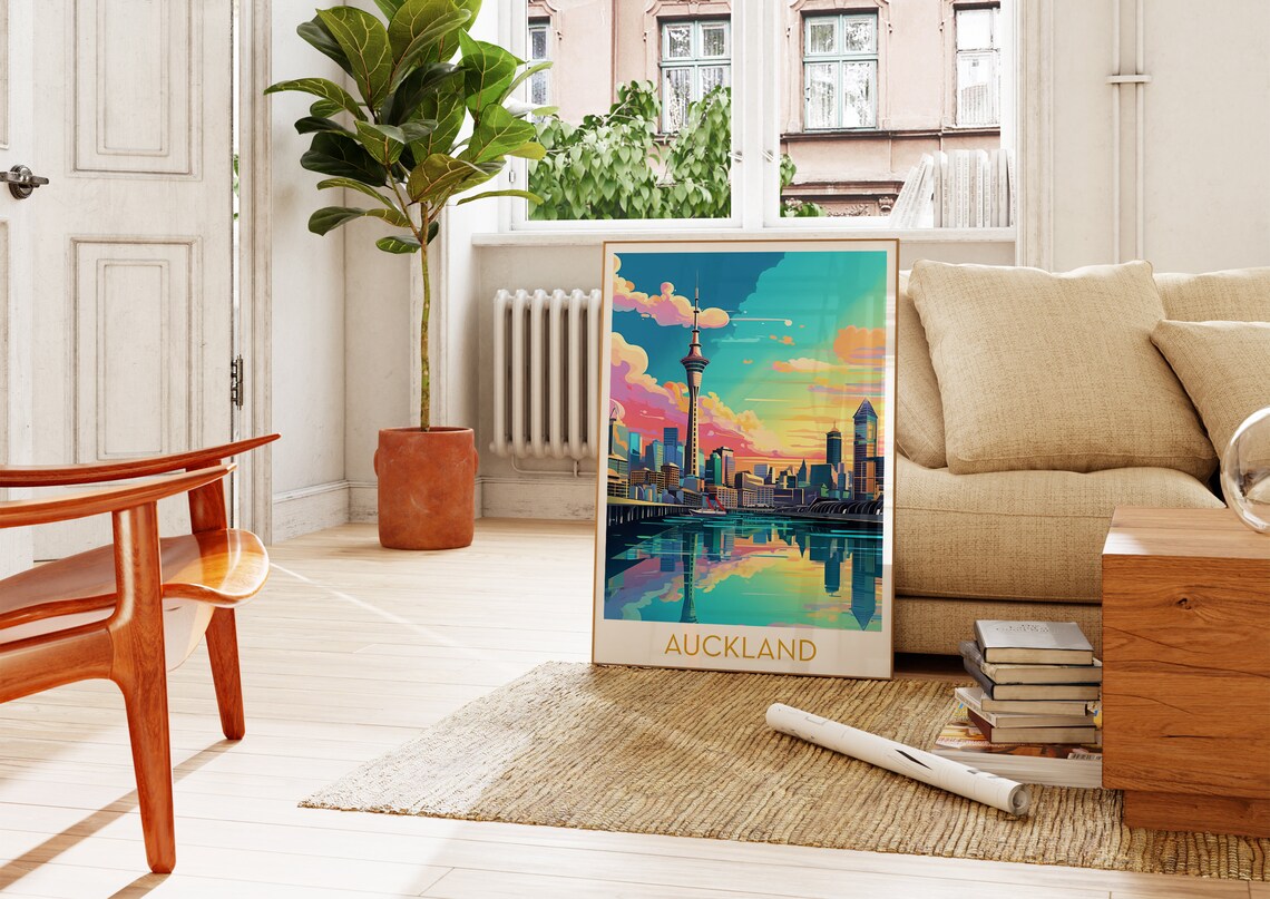 Auckland New Zealand Sky Tower Waterfront Harbor Sunset Poster - Image 4