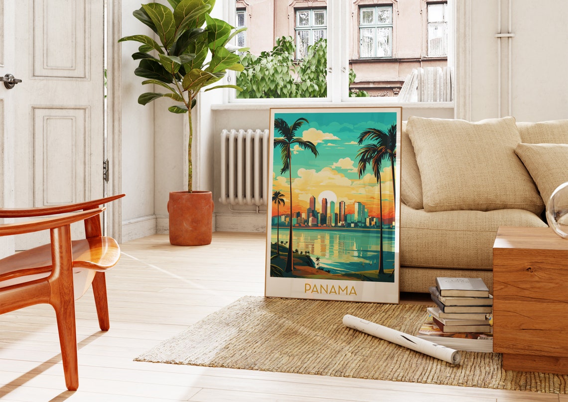 Panama City Skyline Sunset Palms Colorful Pop Art Travel Poster - Image 4