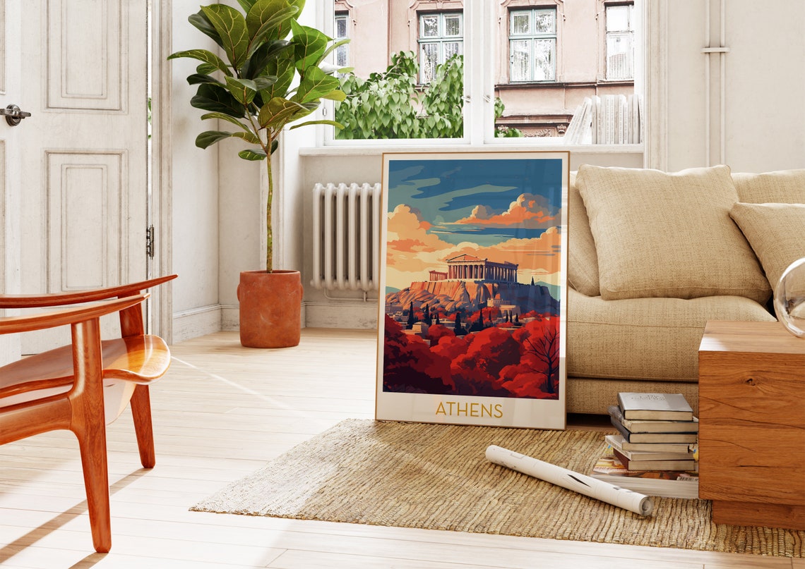 Athens Greece Acropolis Parthenon Sunset Golden Travel Poster - Image 4