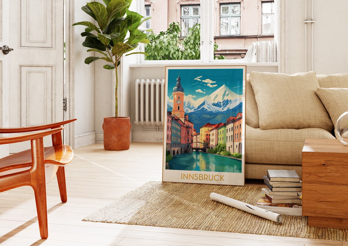 Innsbruck Riverside Old Town Alpine Peaks Austria Travel Poster - Image 4