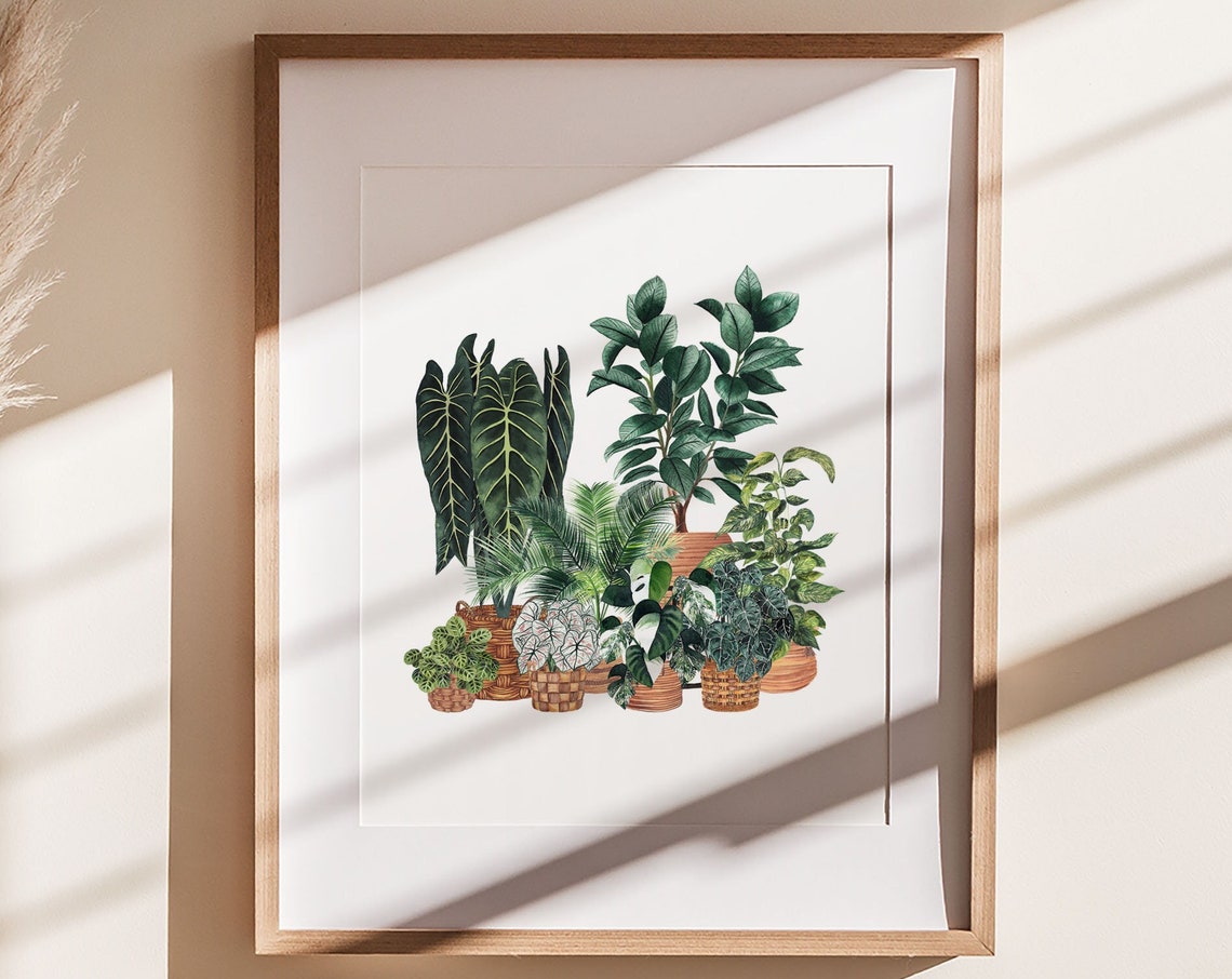 Veined Anthurium Fiddle Fig Watercolor Botanical Houseplant Poster