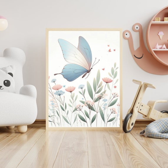 Serene Butterfly Art Print Soft Pastel Floral Decor Delicate Butterfly Illustration Peaceful Nature Wall Art Tranquil Garden Theme
