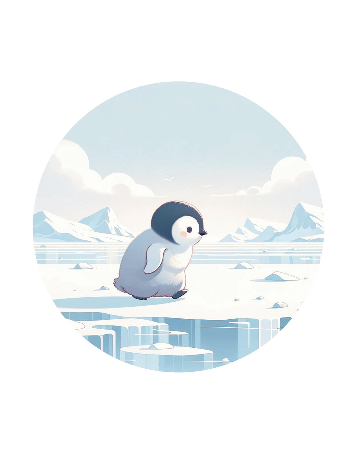 Baby Penguin Chick Ice Floe Antarctic Blue Nursery Illustration Print - Image 3