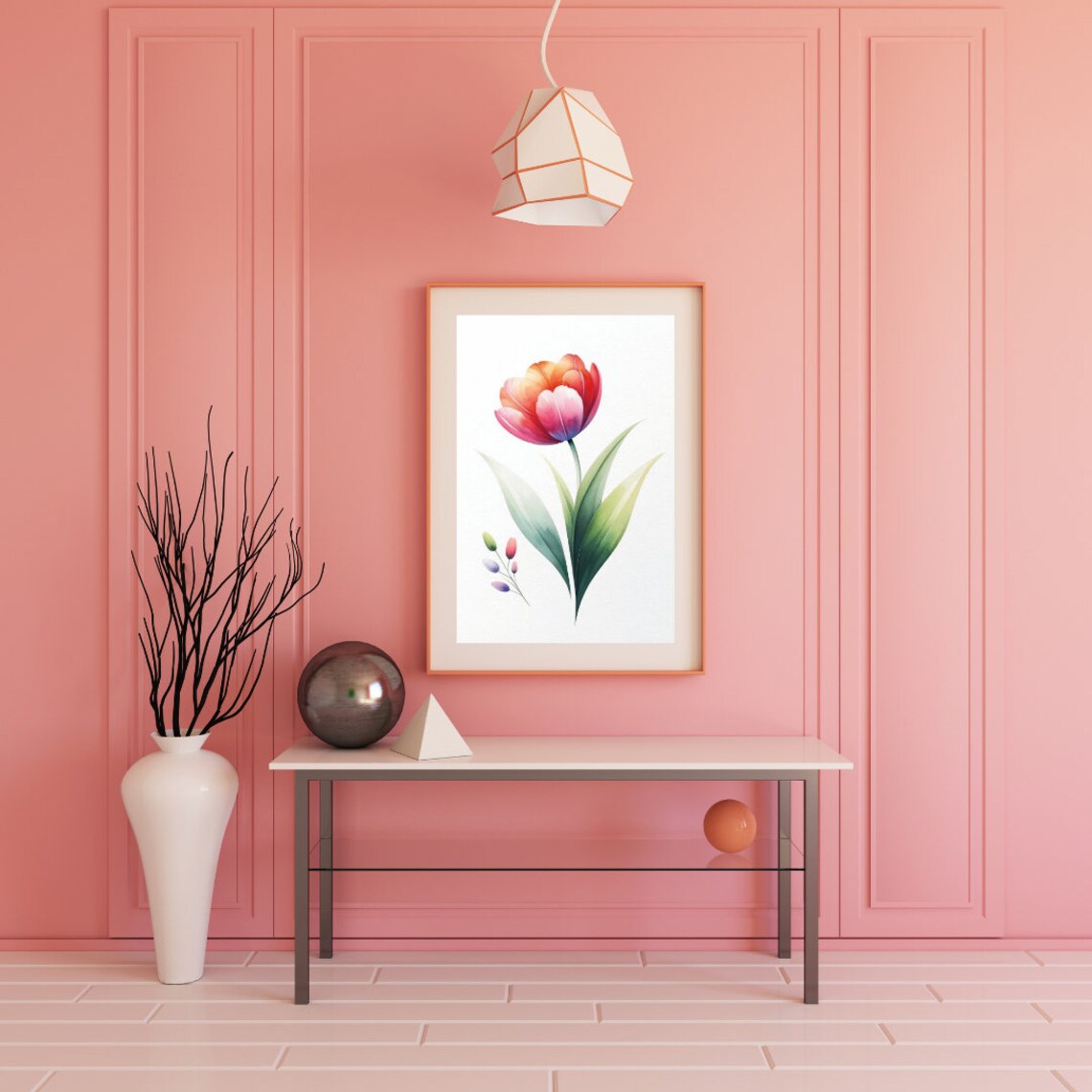 Red Orange Gradient Tulip Watercolor Elegant Floral Art Poster - Image 3