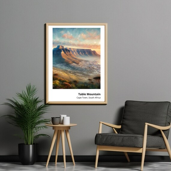 Table Mountain Art Print Breathtaking Painting Of Cape Town Landmark Vibrant And Serene Wall Decor South African Landscape Art