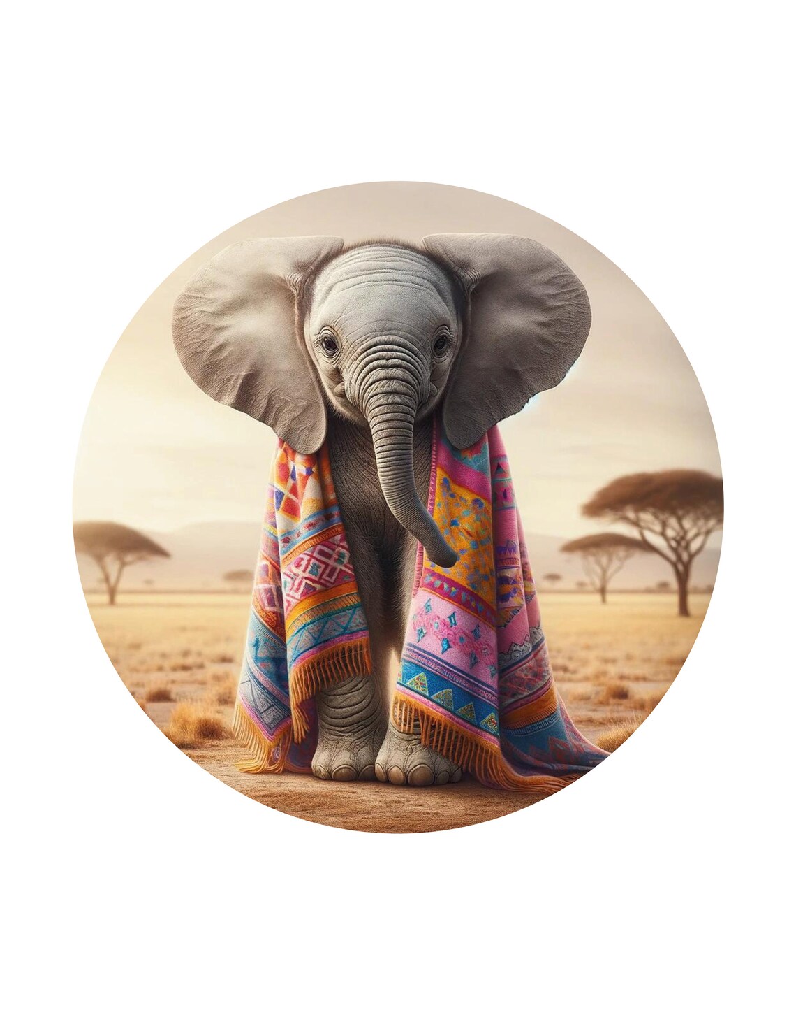 Baby Elephant Colorful Tribal Blanket Safari Savanna Nursery Wall Art - Image 3