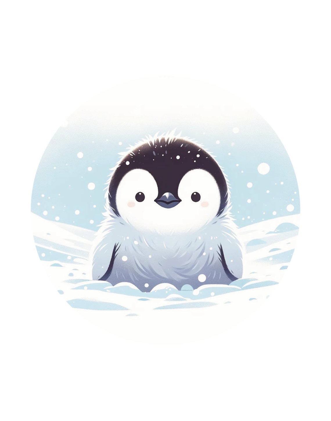 Baby Penguin Snowflakes Cute Fluffy Chick Winter Nursery Kids Print - Image 3