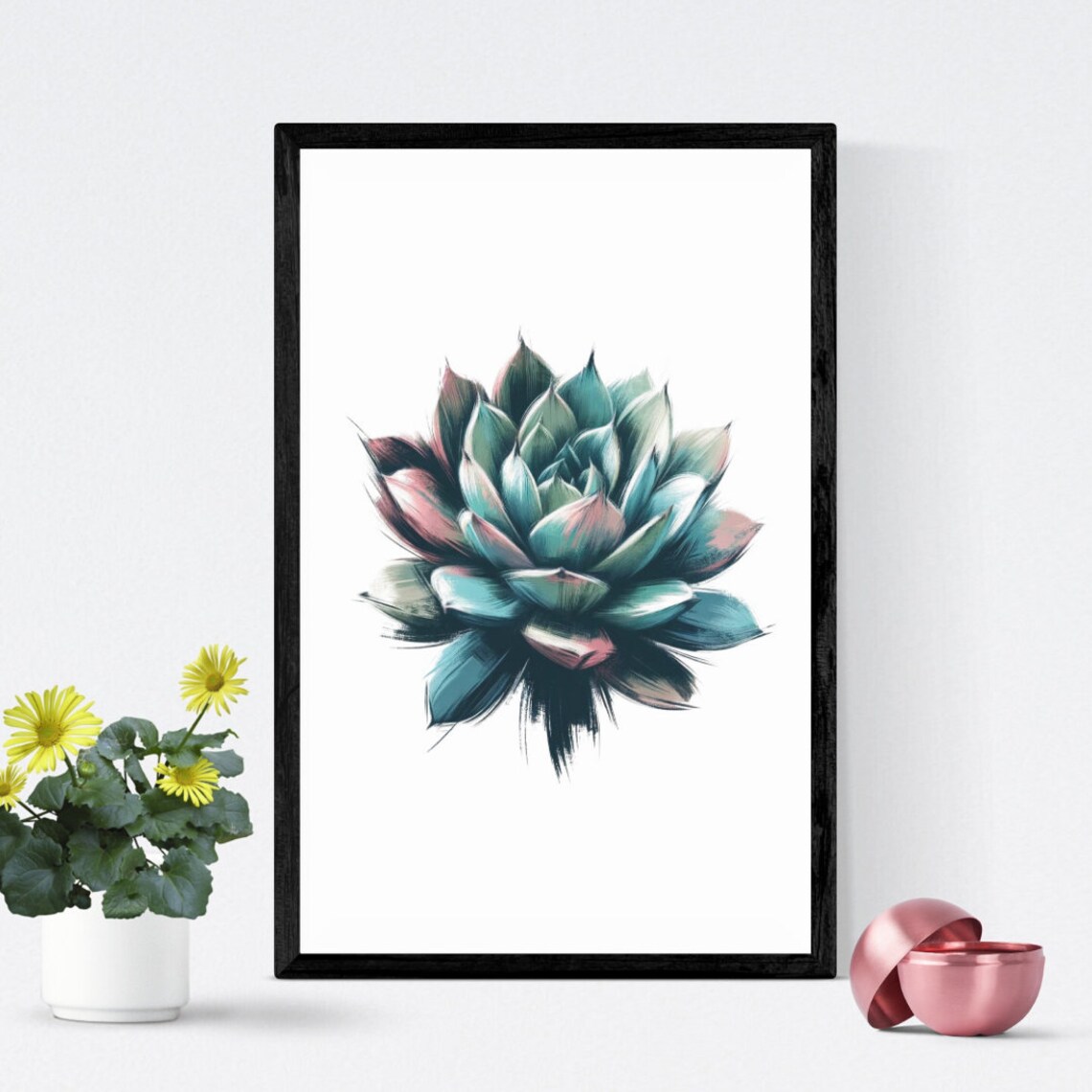 Blue Green Echeveria Succulent Bold Brushstroke Watercolor Poster - Image 4