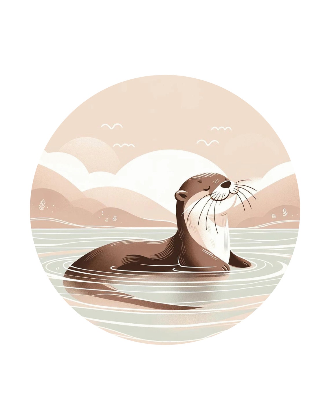 Tranquil Otter Floating Sunset River Soft Nursery Art Poster - Image 3