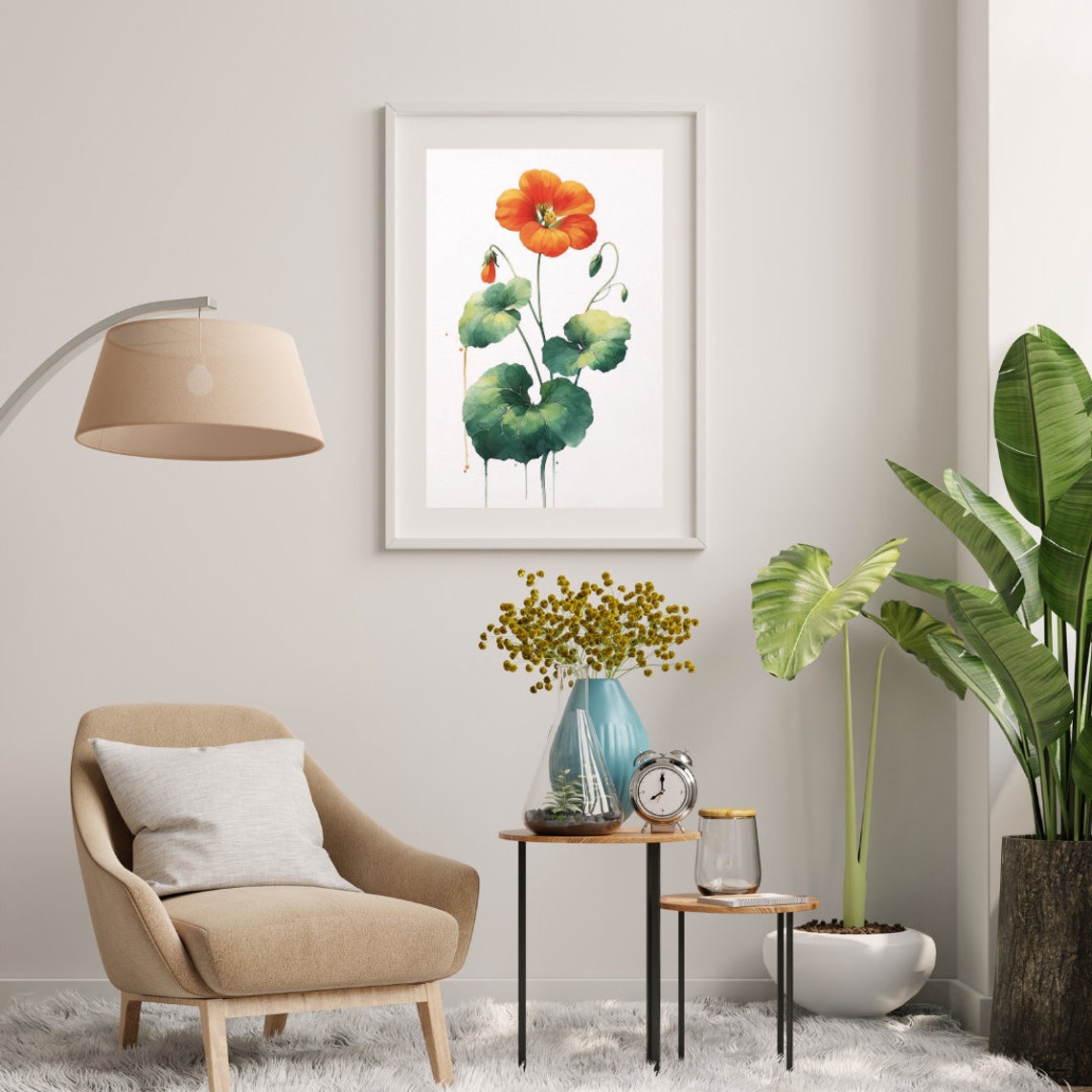 Vibrant Orange Nasturtium Flower Watercolor Botanical Poster - Image 5