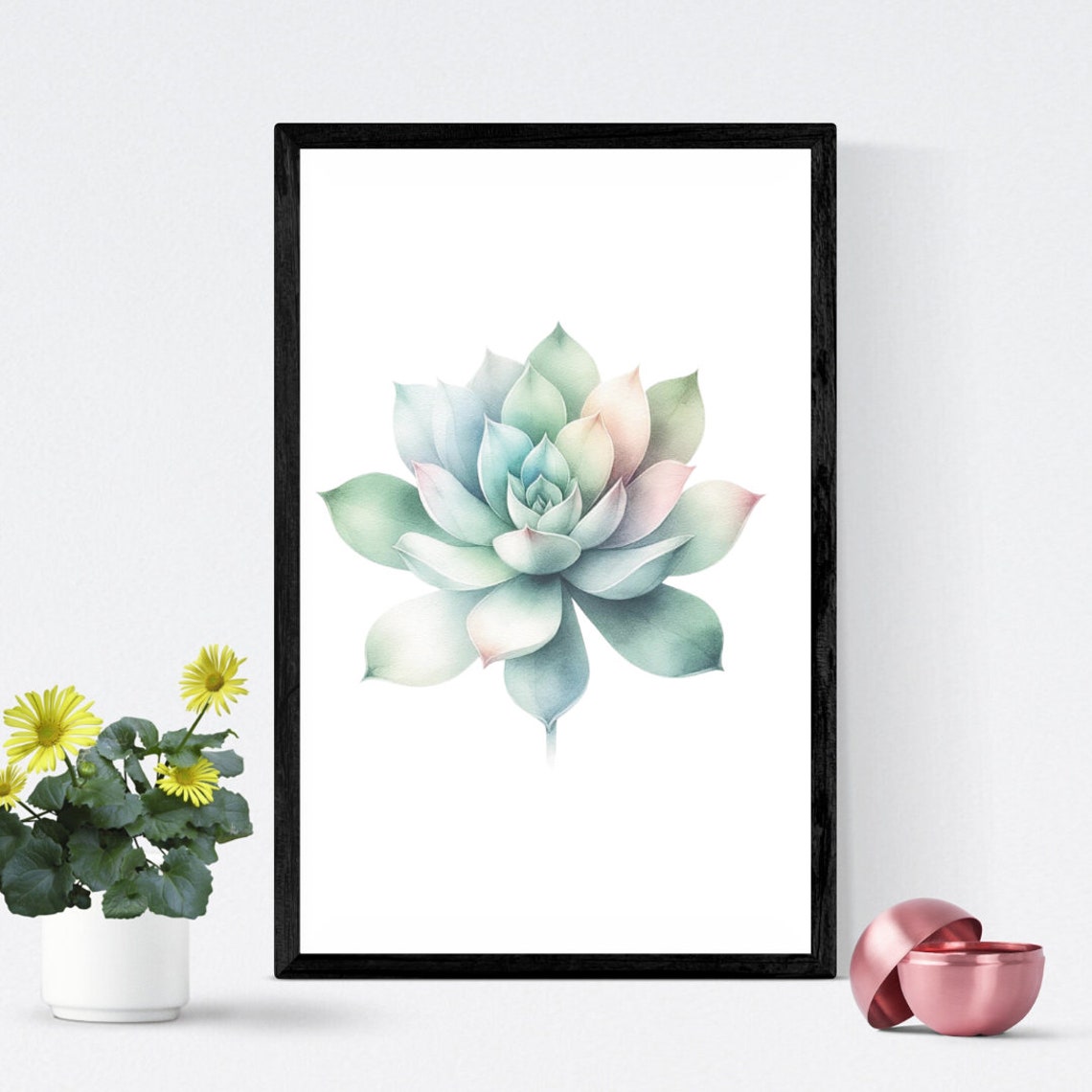Pastel Echeveria Succulent Rosette Soft Watercolor Botanical Poster - Image 2