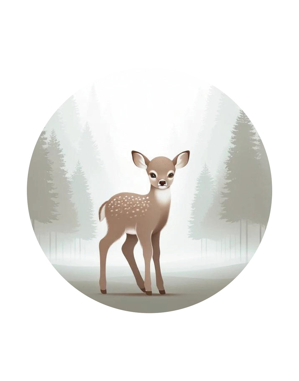 Misty Forest Fawn Baby Deer Illustration Soft Neutral Nursery Poster - Image 3