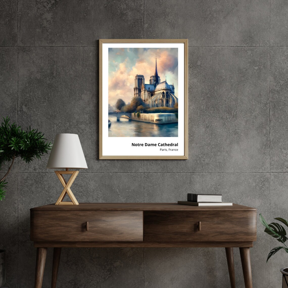 Notre Dame Cathedral Paris Seine Riverside Sunset Gothic Architecture Poster - Image 2