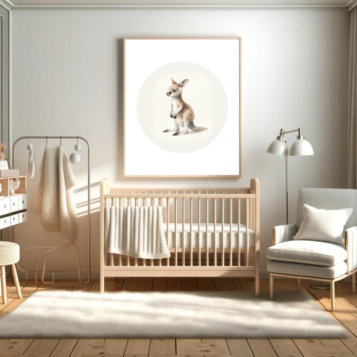Kangaroo Joey Watercolor Portrait Gentle Outback Nursery Poster - Image 2