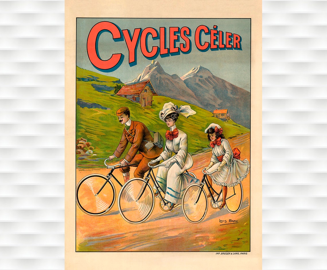 Cycles Celer Mountain Riders French Vintage Bicycle Ad Poster