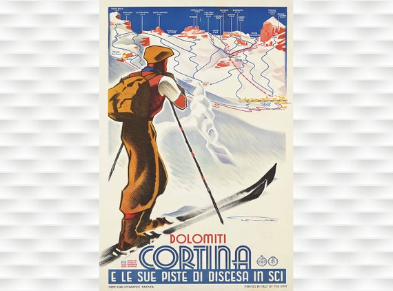 Cortina Skiing Vintage Travel Poster