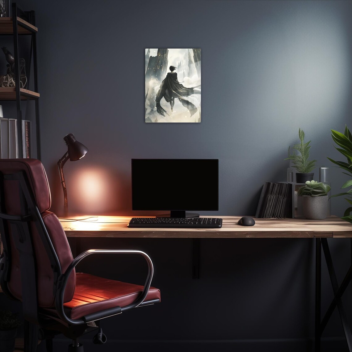 Woman In Flowing Cape Floating Above Misty Spires Dark Fantasy Art Poster - Image 2