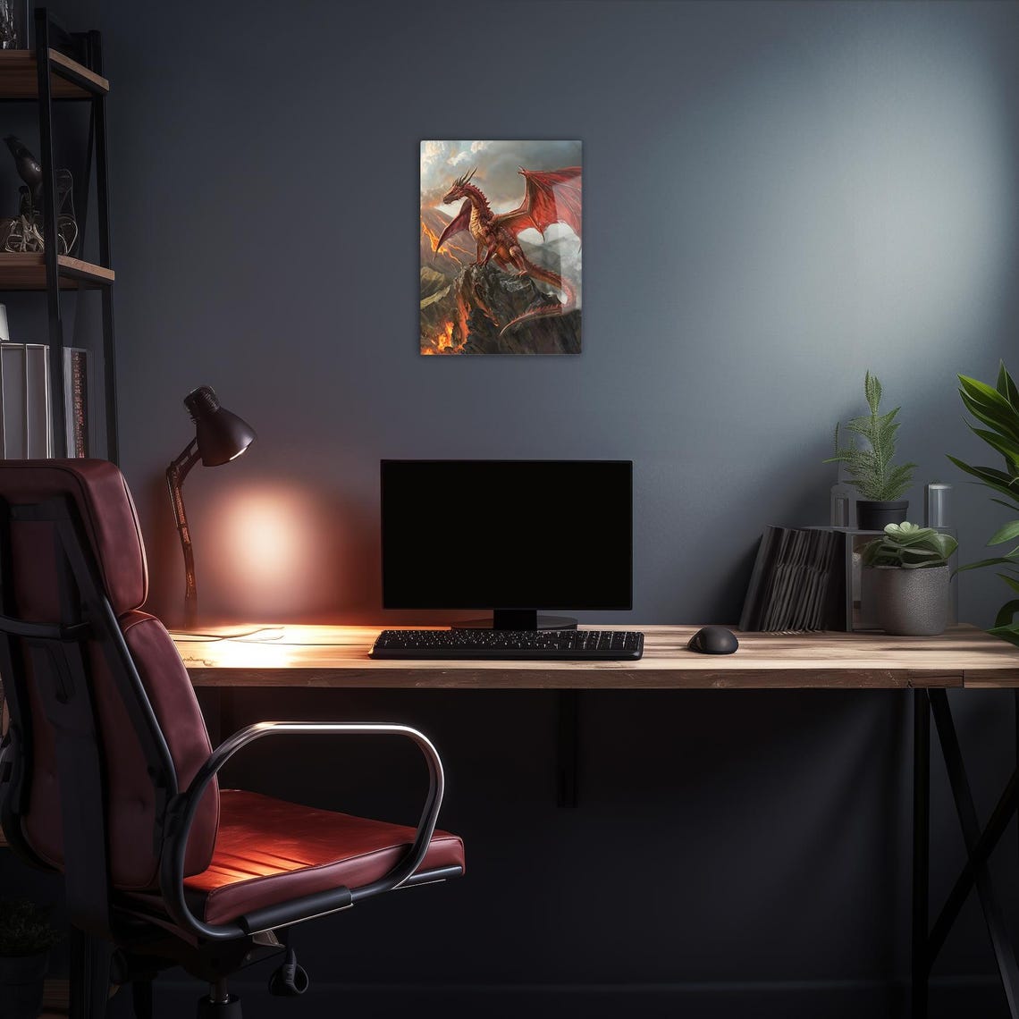 Red Dragon Wings Spread Volcanic Cliff Fantasy Epic Wall Art Poster - Image 2