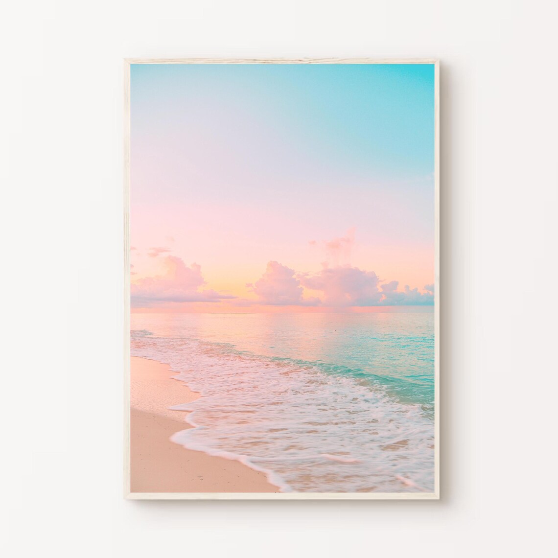 Pastel Coastal Beach Sunrise Poster, Boho Decor