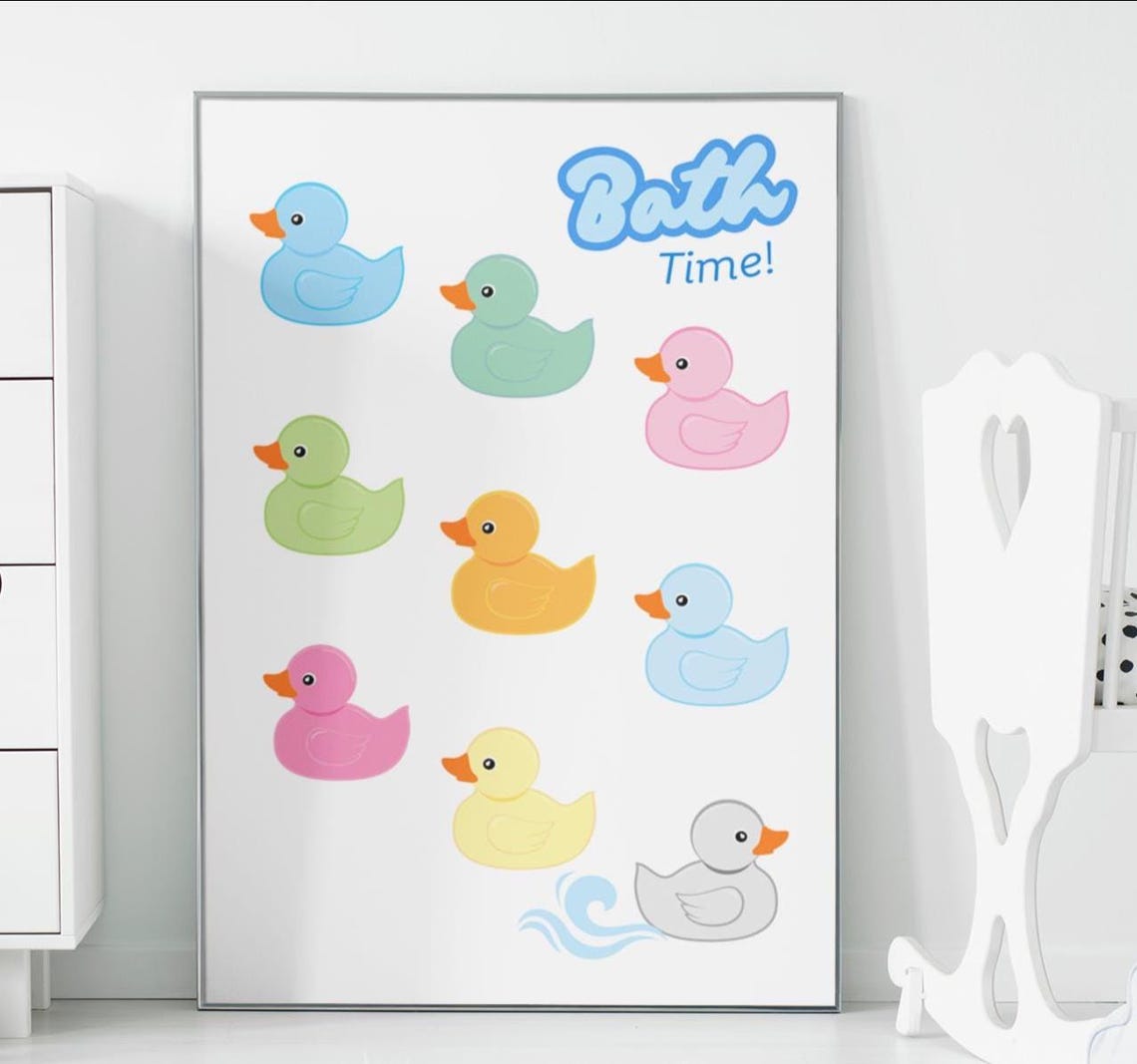 Bath Time Colorful Rubber Ducks Kids Bathroom Poster Nursery Art