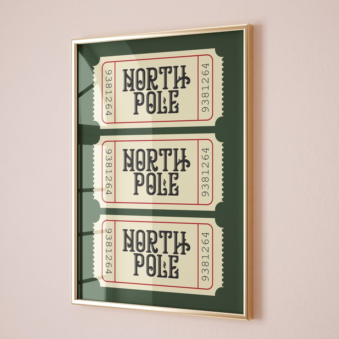 North Pole Ticket Stubs Vintage Christmas Green Holiday Poster
