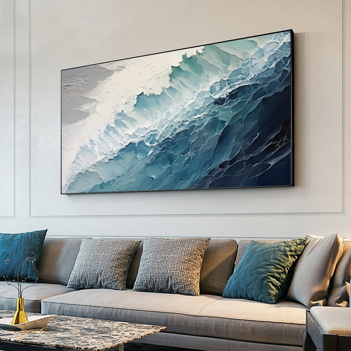 Crashing White Ocean Wave Breaking Across Deep Blue Water Poster - Image 4