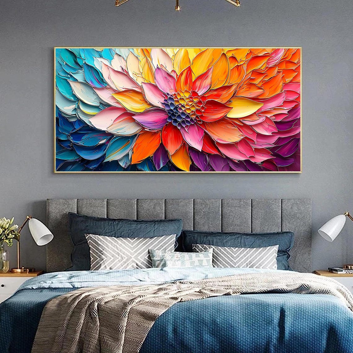 Giant Rainbow Dahlia Blossom in Thick Impasto Close-Up Poster - Image 2