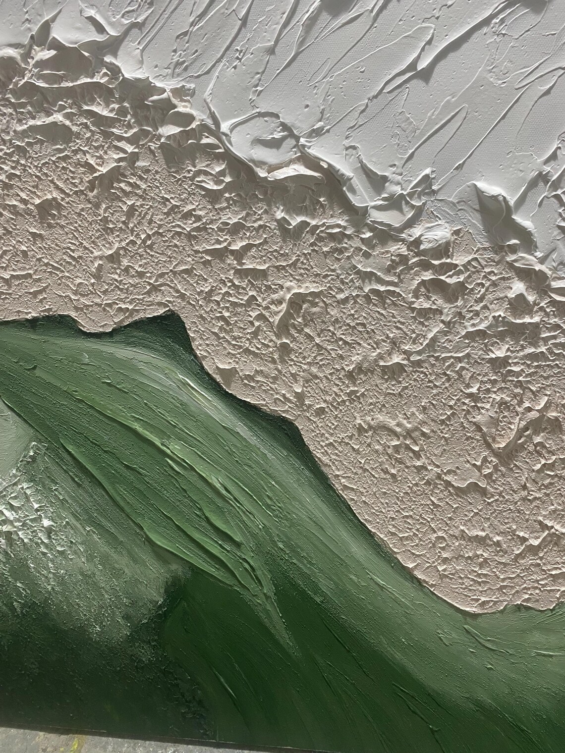 Minimalist Green Wave White Foam Textured Abstract Beach Oil Poster - Image 3