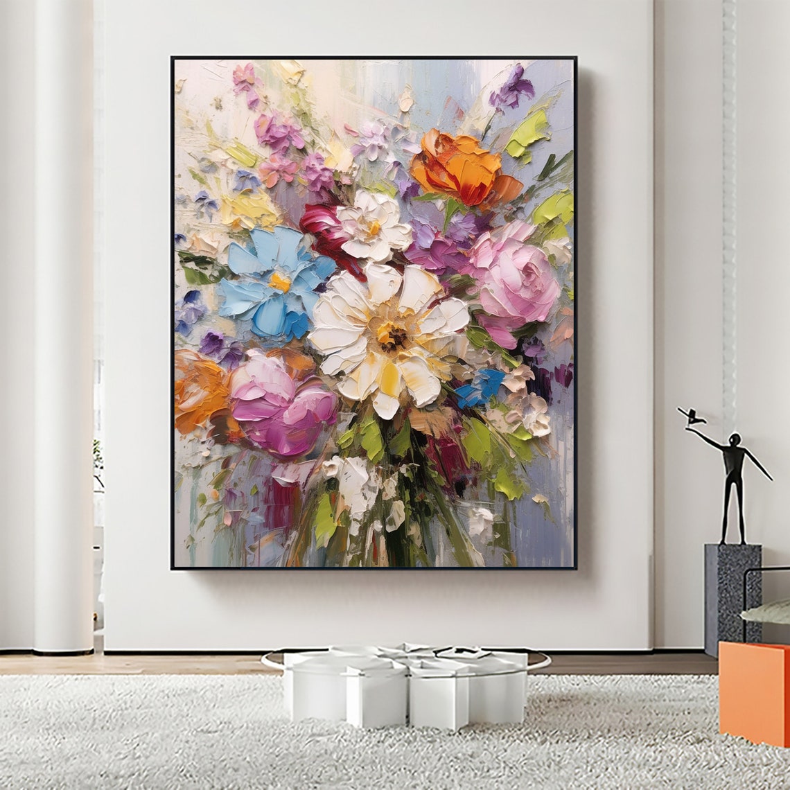 Pastel Floral Bouquet Palette Knife Texture Colorful Bloom Poster - Image 5