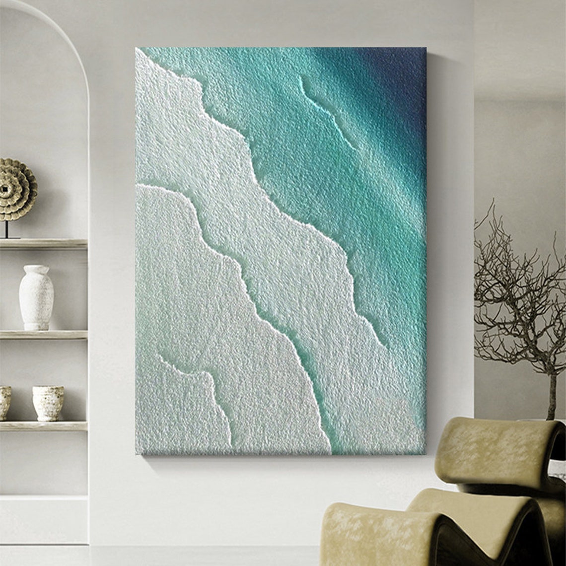 Aerial Turquoise Ocean Foam Waves Textured Minimal Beach Poster - Image 6