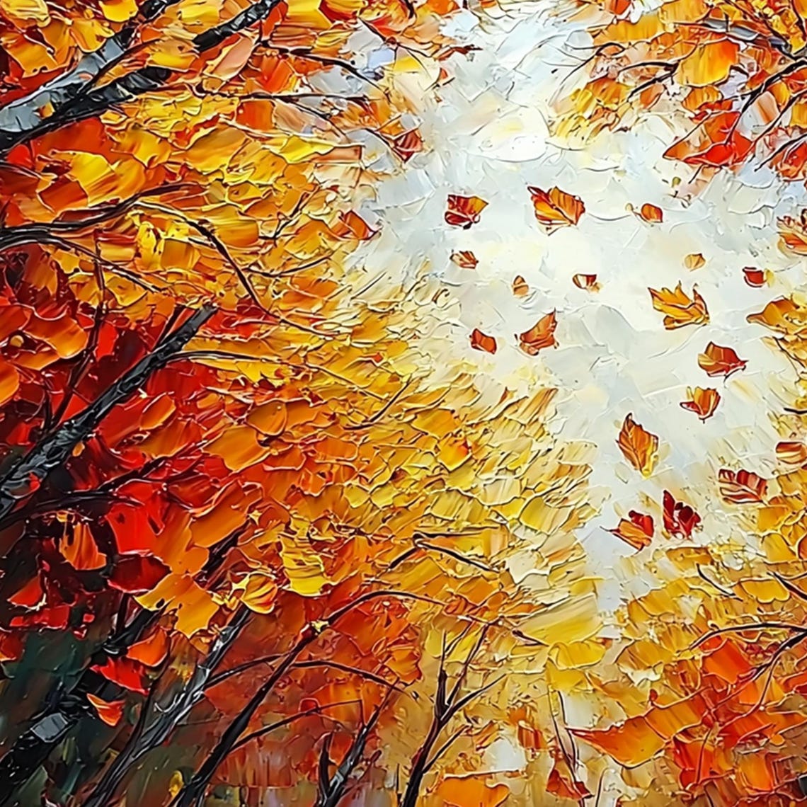 Fiery Autumn Canopy Viewed Up From the Forest Floor Below Poster - Image 3