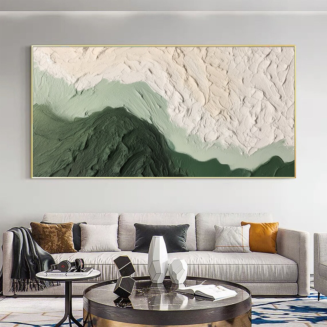 Sage Green Mountain Minimalist Textured Abstract Landscape Poster - Image 4