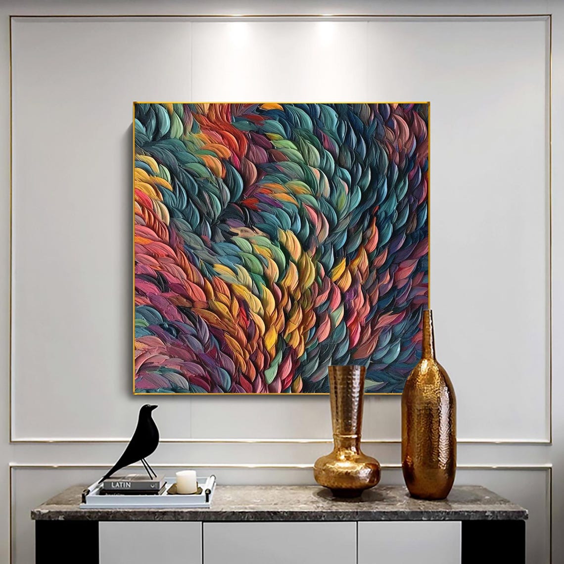 Swirling Rainbow Feather Strokes in Thick Impasto Motion Poster - Image 2