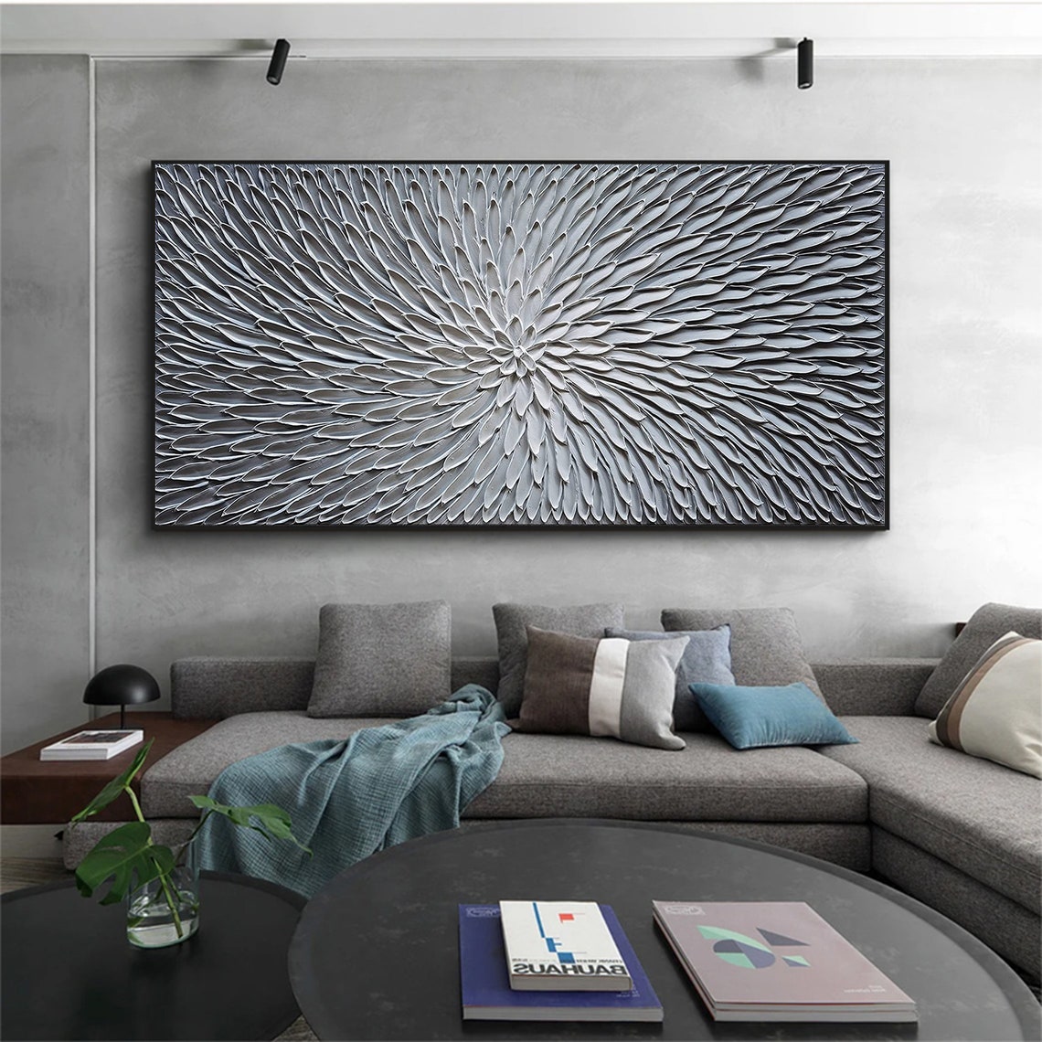 White Textured 3D Flower Radial Modern Minimalist Art Poster - Image 5