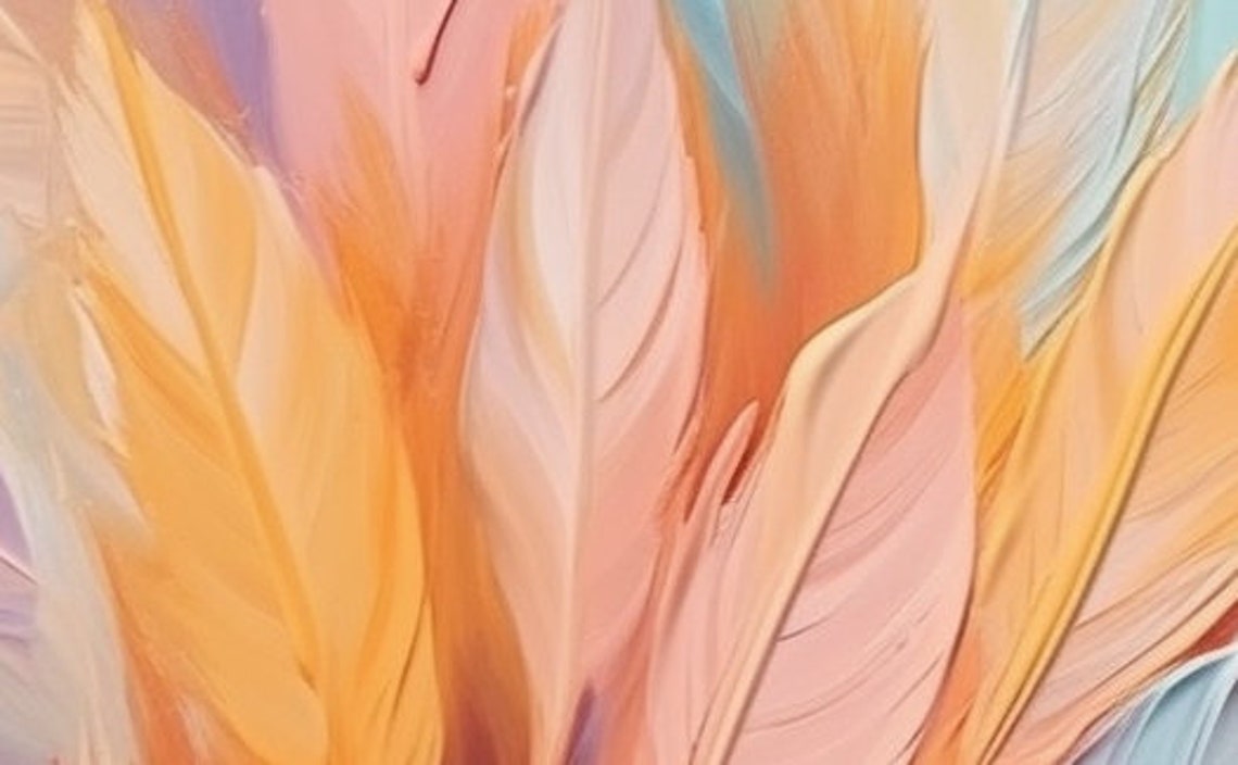 Colorful Feather Gradient Panoramic Oil Painting Modern Art Print - Image 3