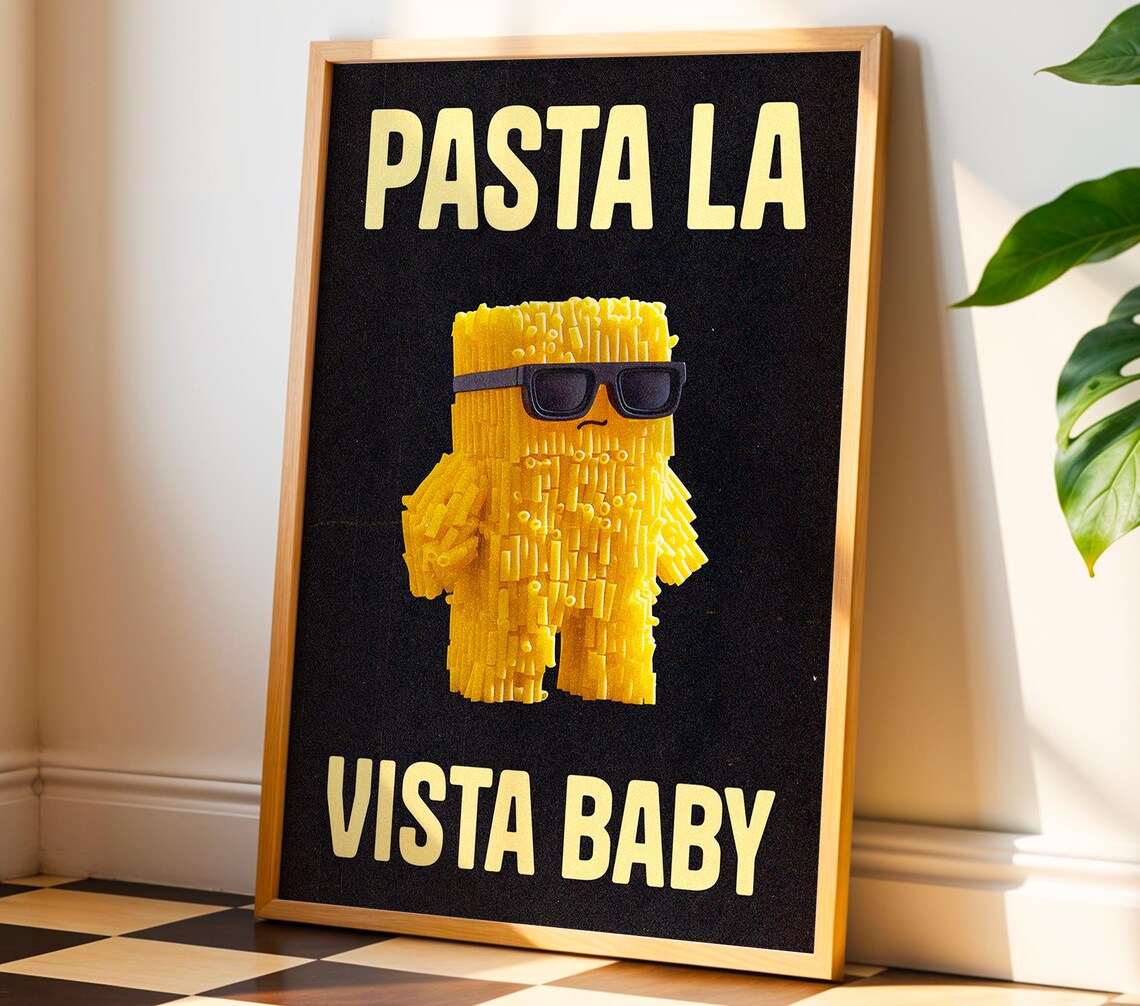 Pasta La Vista Baby - Retro Vintage Food Pun Art - Image 4