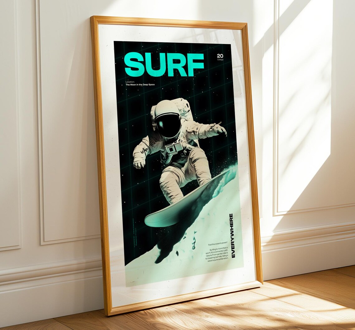 Astronaut Surfing Poster, Space Surf Art - Image 4