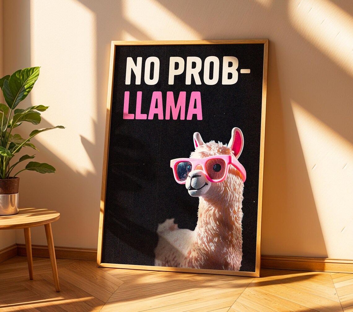 No Prob Llama Funny Retro Typography Art Print - Image 2
