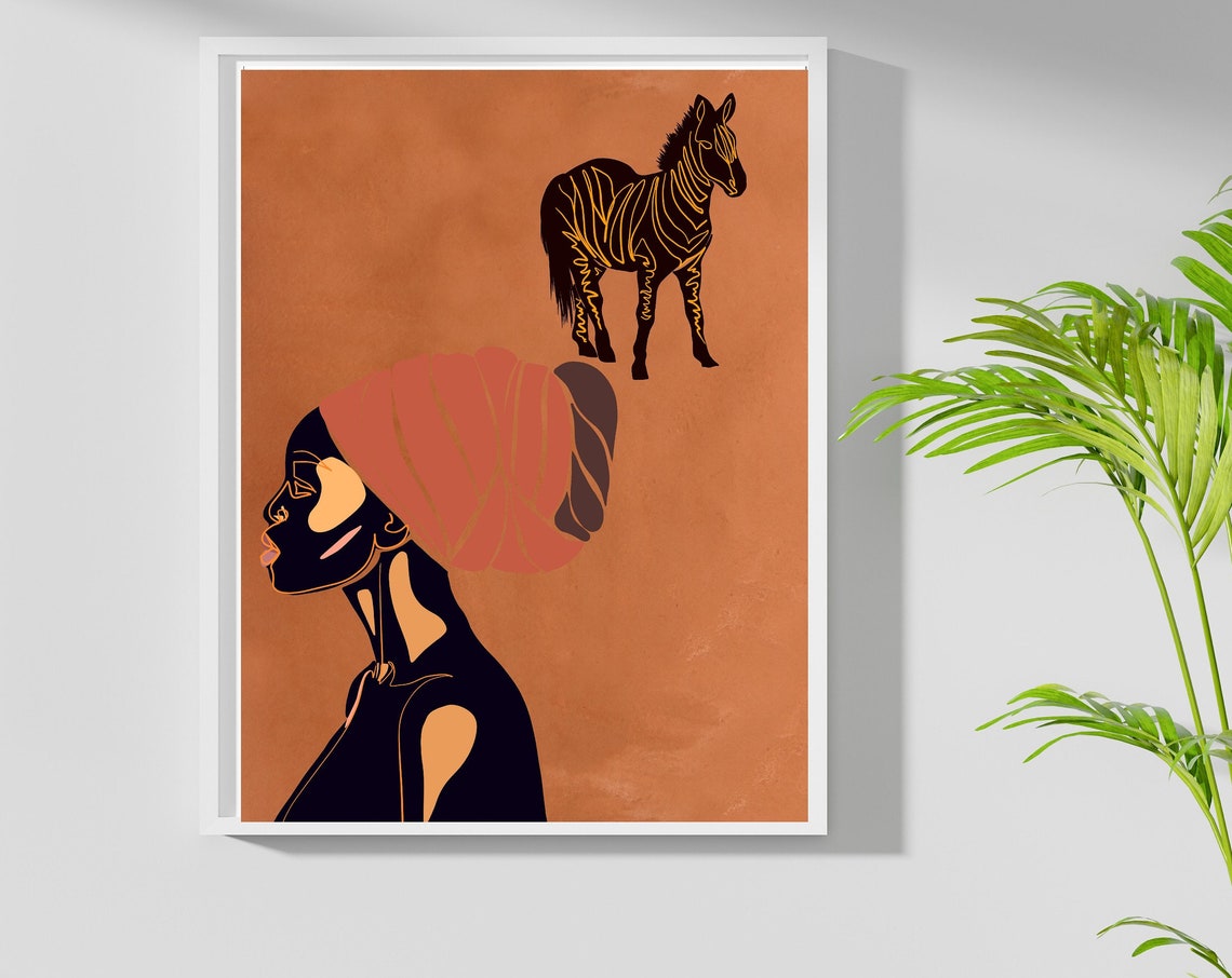Headwrap Print Instant Black Wall Art Home Decor Original Art Women Art Black Home Decor