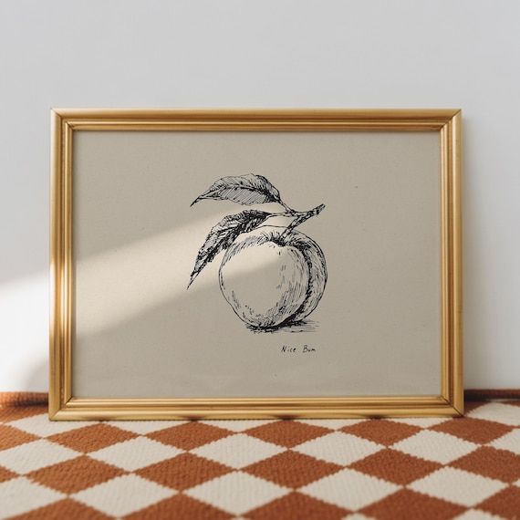 Nice Bum Funny Peach Ink Line Drawing Cheeky Bathroom Poster