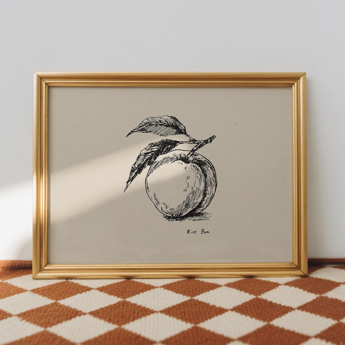 Nice Bum Funny Peach Ink Line Drawing Cheeky Bathroom Poster