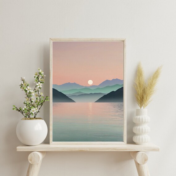 Minimalist Pastel Landscape Art Abstract Horizon Mountain Print