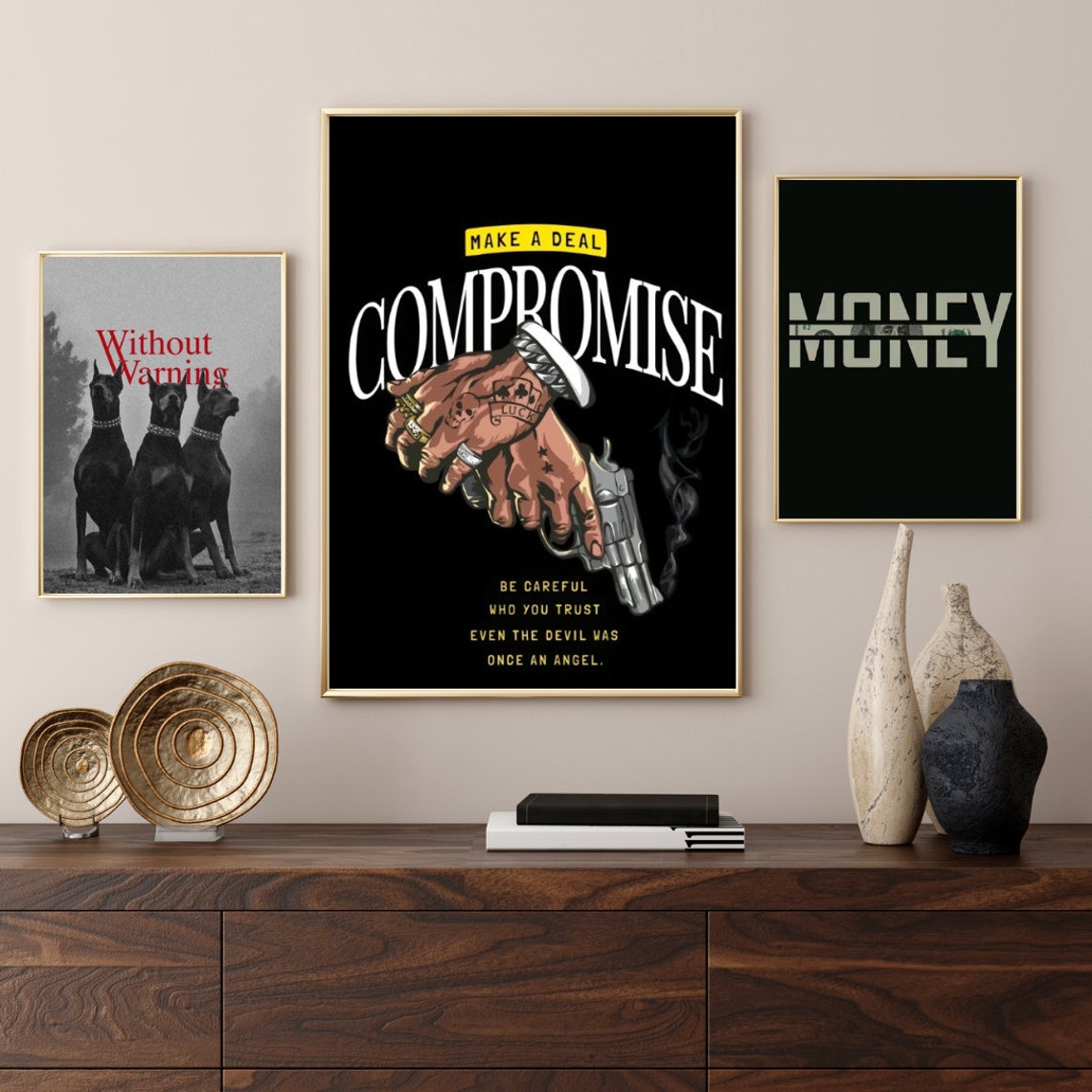 Make a Deal Compromise Tattoo Hands Gun Bold Trust Warning Poster - Image 2