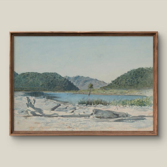 Vintage Summer Landscape Art Print Retro Wall Decor Antique Painting River Instant